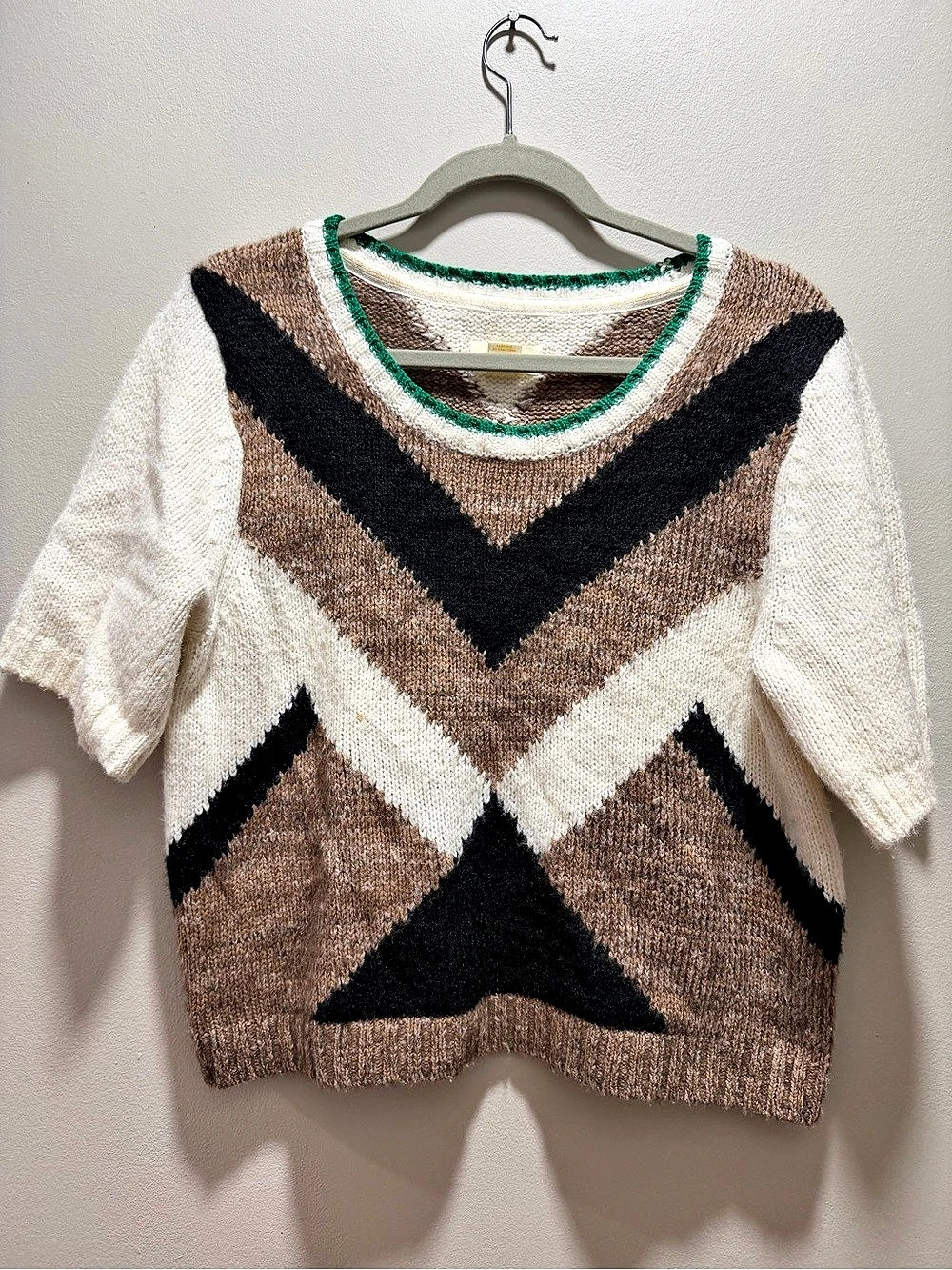 Maeve by Anthropologie Geometric Sweater Brown & White XL